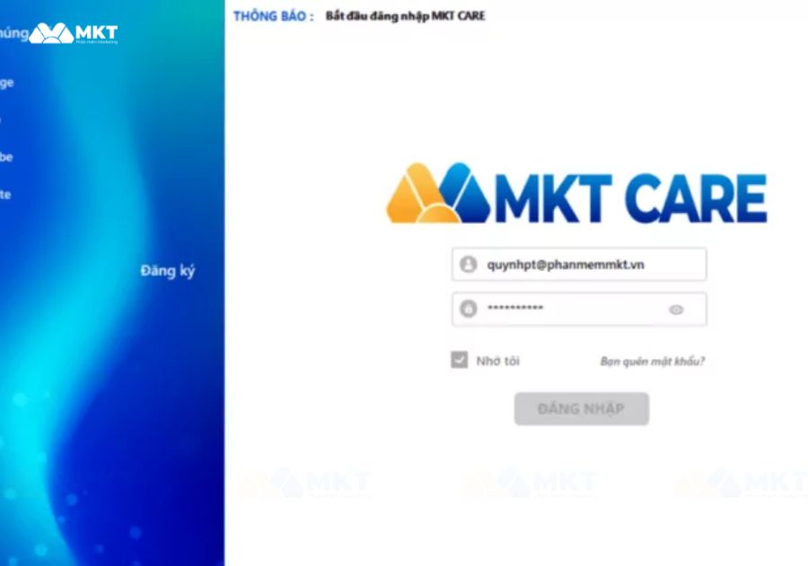 Đăng nhập phần mềm MKT Care