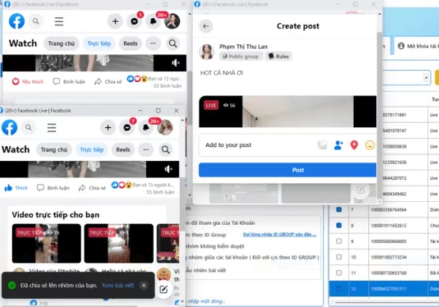 Chạy share livestream vào nhóm tự động bằng MKT Care