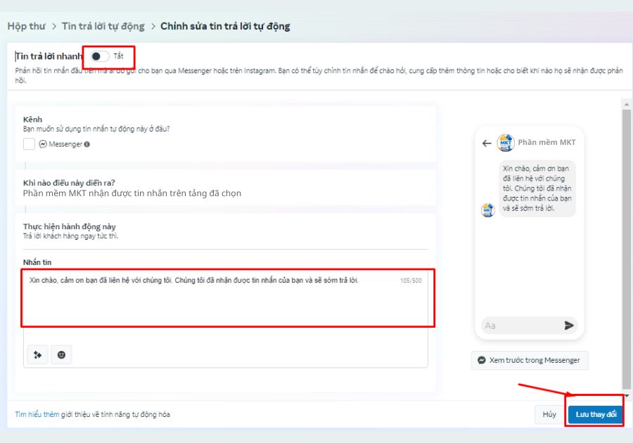 Cài đặt trả lời tin nhắn nhanh trên Facebook