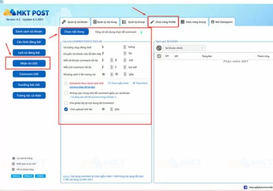 Chọn Chức năng Profile => Nhắn tin UID