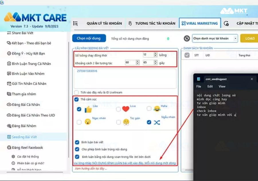 Thiết lập kịch bản seeding bài viết