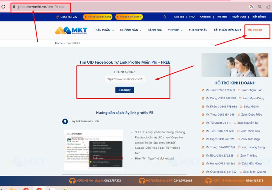 Dán link đã copy và bắt đầu tìm