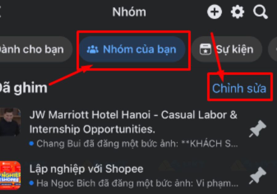 Nhóm của bạn => chọn chỉnh sửa
