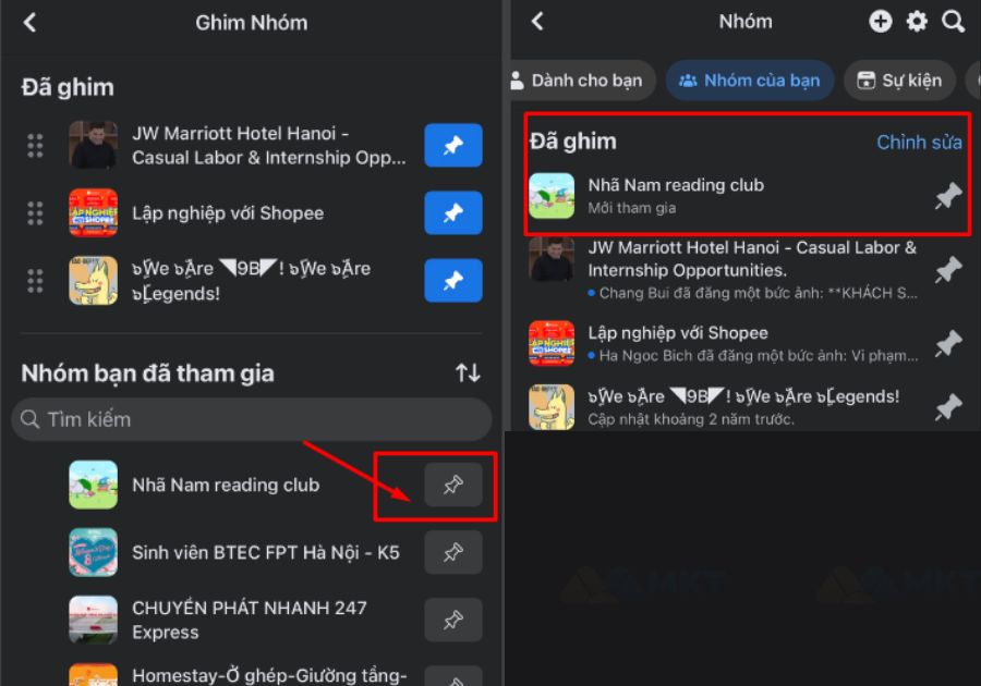 Chọn biểu tượng ghim 