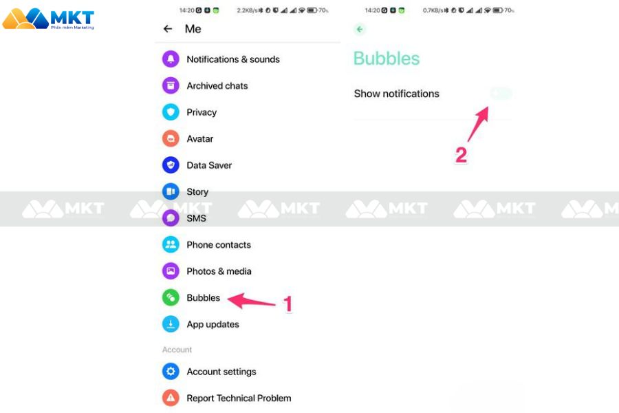 Tắt tính năng bong bóng trò chuyện