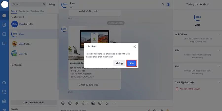 Làm sao xóa lịch sử đăng nhập Zalo trên PC