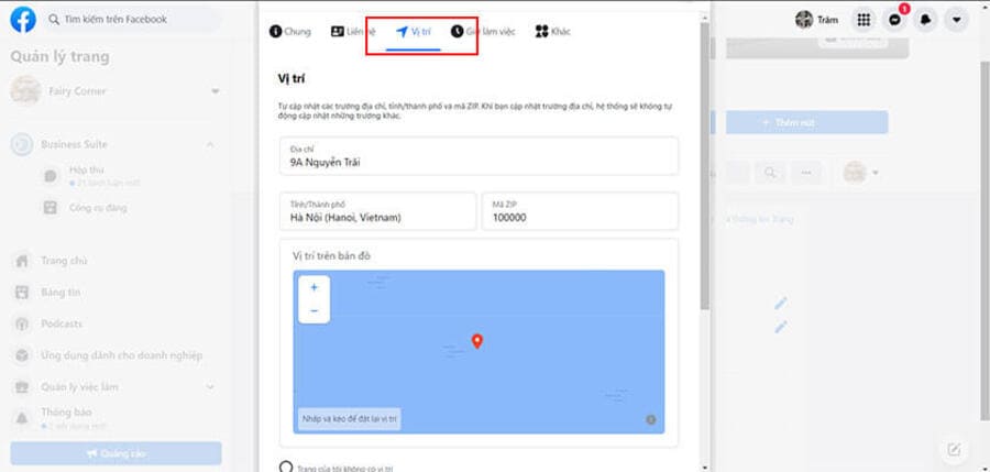 Cách thêm bản đồ vào fanpage trên máy tính