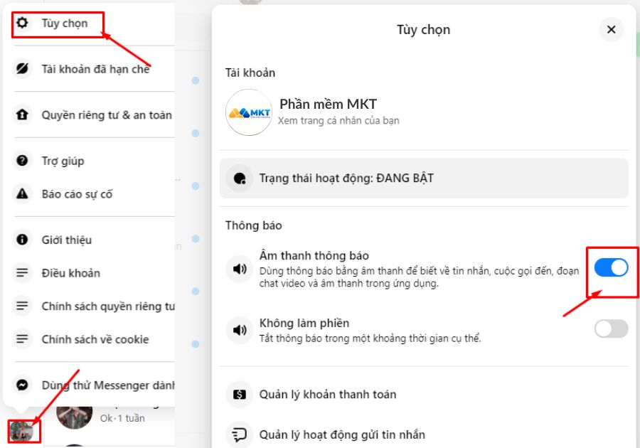 Cài đặt âm thanh tin nhắn messenger