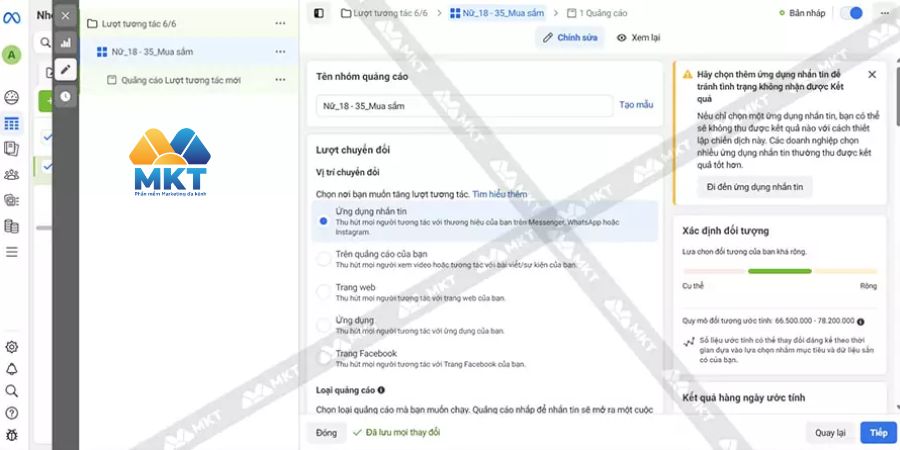 Đặt tên cho nhóm quảng cáo => chọn Vị trí chuyển đổi