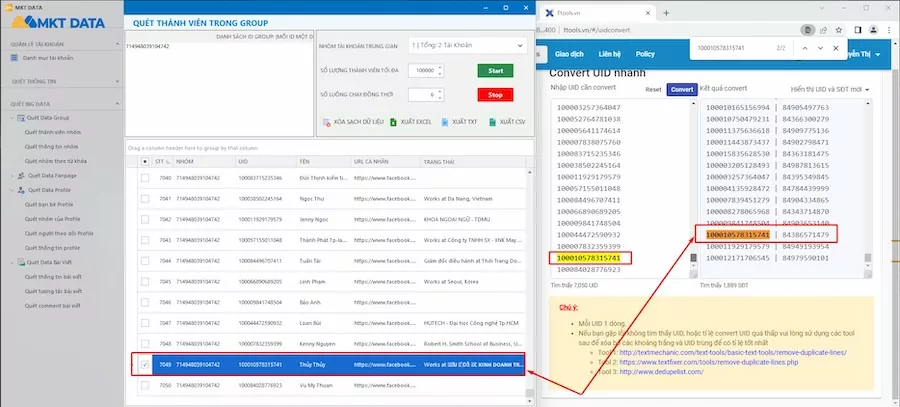Kết quả chạy quảng cáo bằng tệp UID