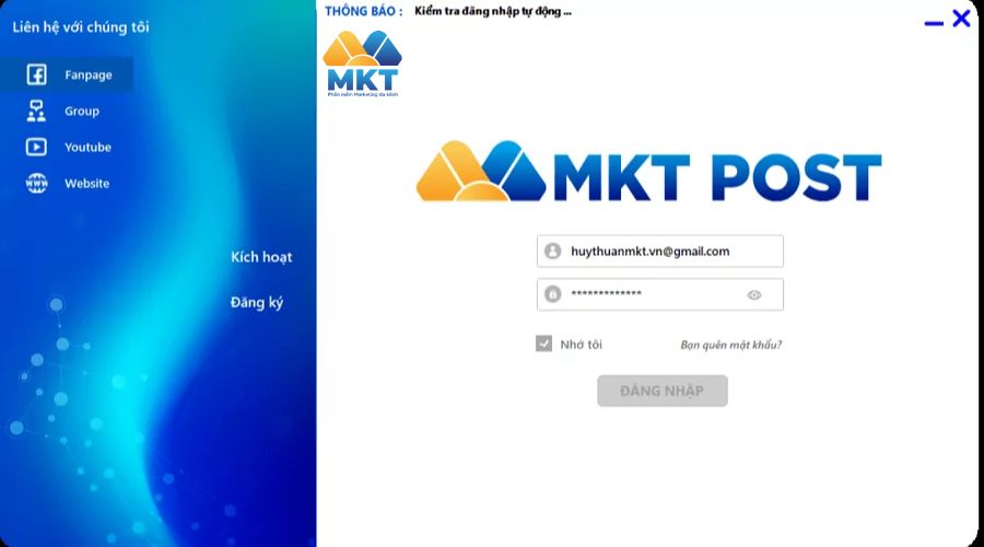 Đăng nhập vào phần mềm MKT Post