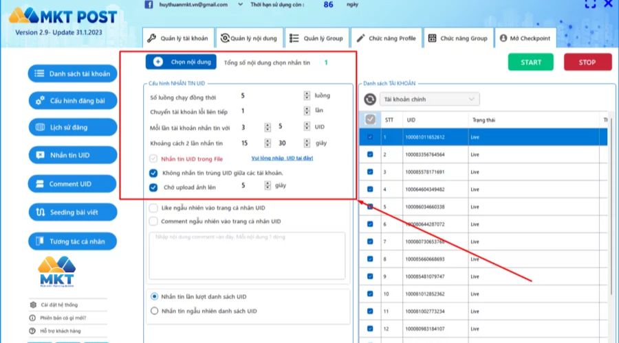 Chọn Chức năng Profile => Nhắn tin UID