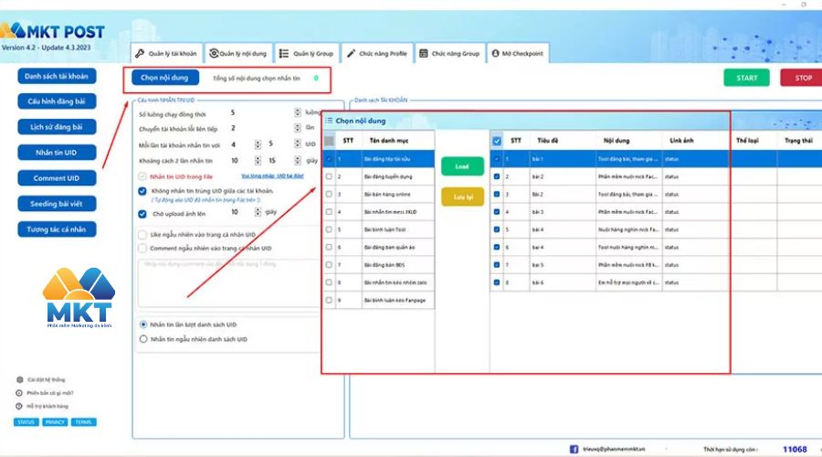 Chọn nội dung gửi tin nhắn