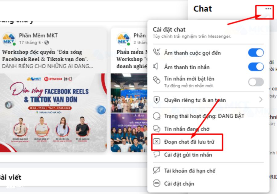 Chọn đoạn chat đã lưu trữ