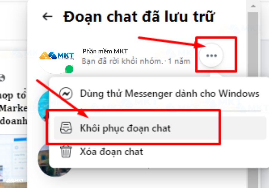 Chọn khôi phục đoạn chat