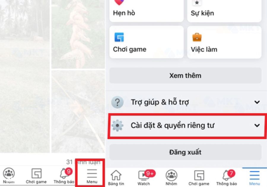 Chọn cài đặt và quyền riêng tư