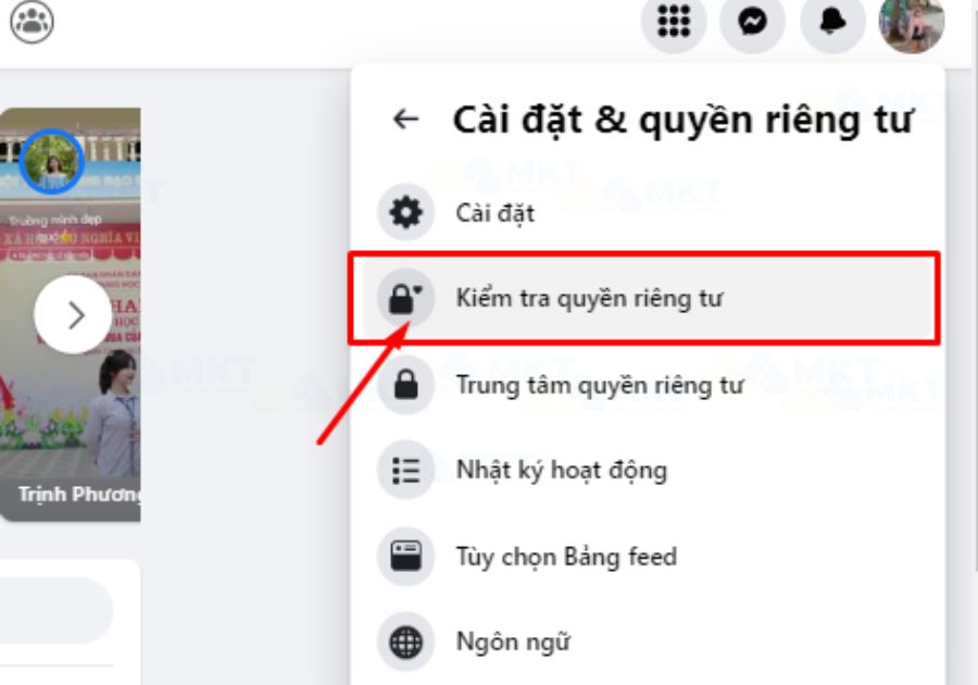 Chọn KIỂM TRA QUYỀN RIÊNG TƯ