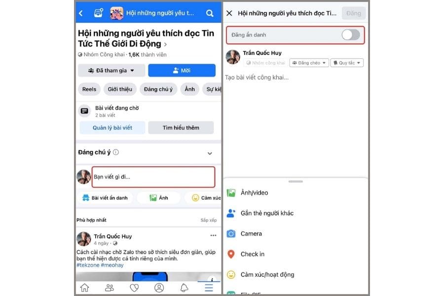Cách đăng ẩn danh trên group Facebook bằng điện thoại