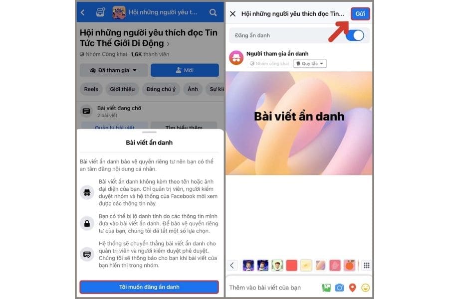 Thực hiện đăng ẩn danh trên group Facebook trên điện thoại
