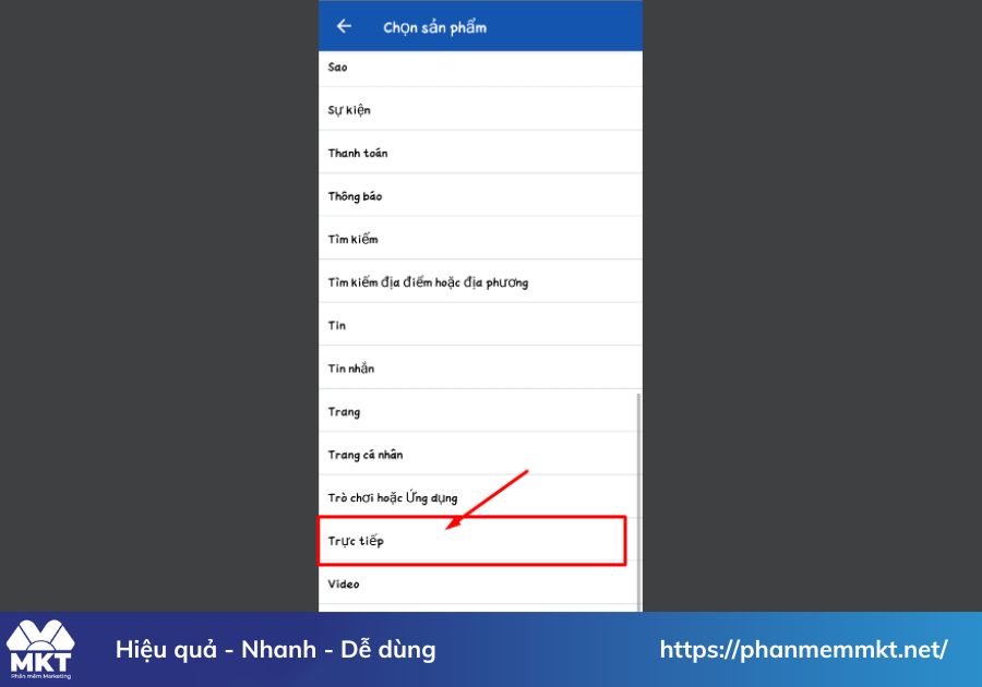 Chọn "Trực tiếp"