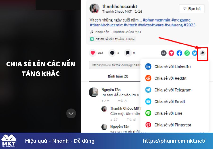 Chia sẻ lên các nền tảng khác