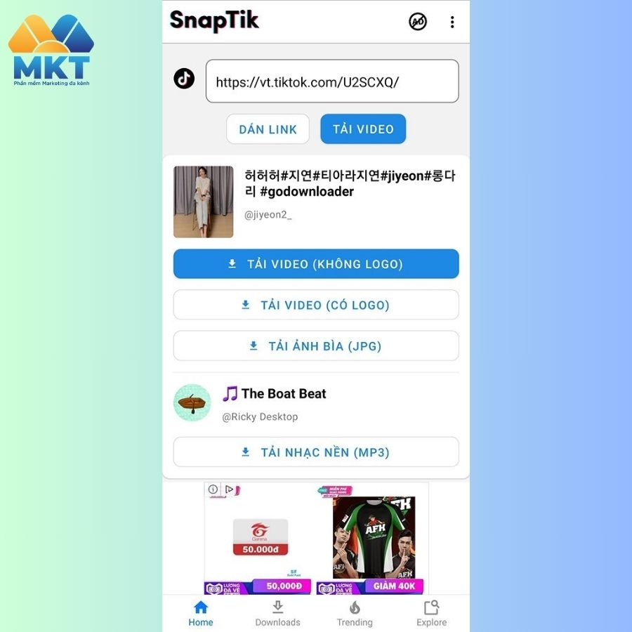Cách tải clip TikTok không dính logo - Sử dụng ứng dụng SnapTik