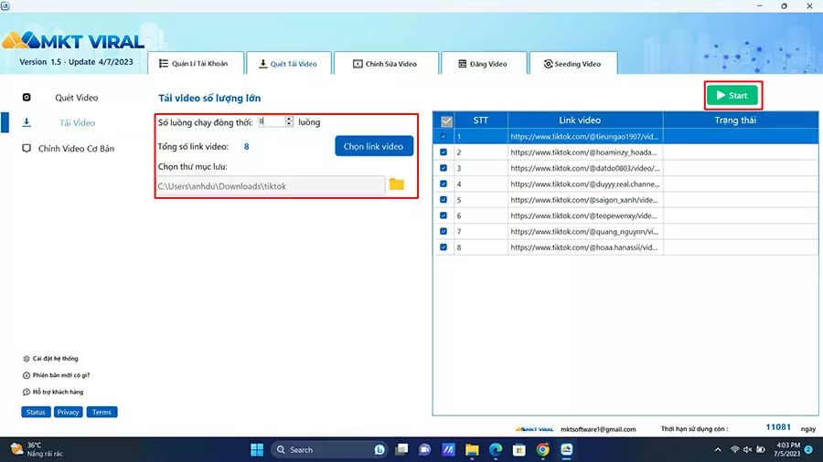 Cách tải clip TikTok không dính logo hàng loạt