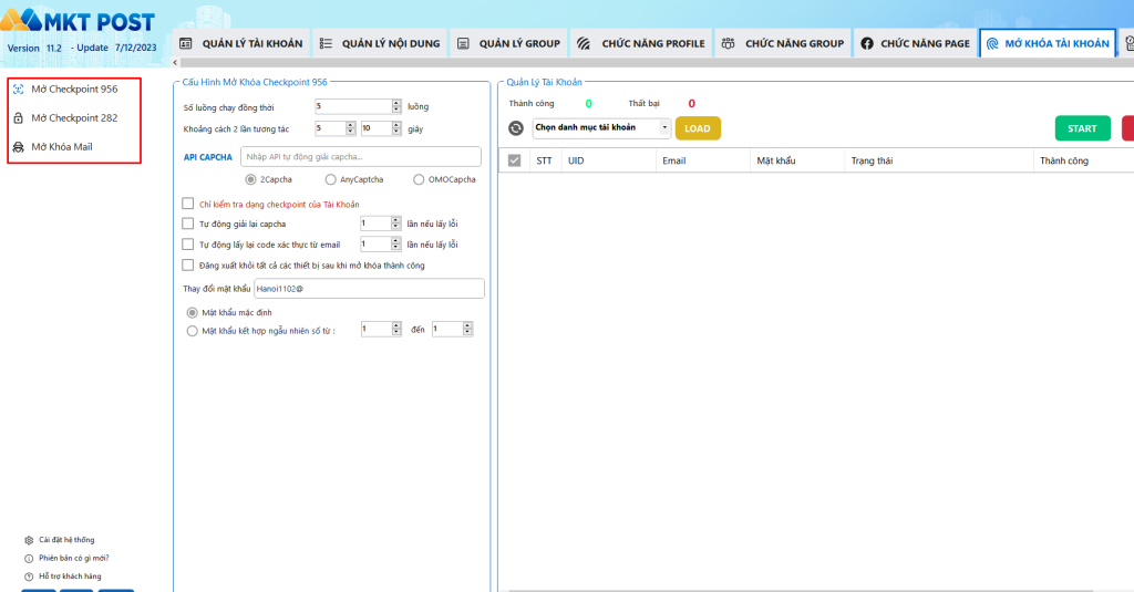 Mở Checkpoin tự động dạng 282 hoặc 956