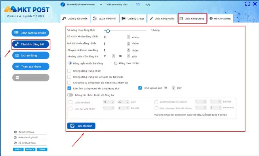 Cài đặt cấu hình đăng bài