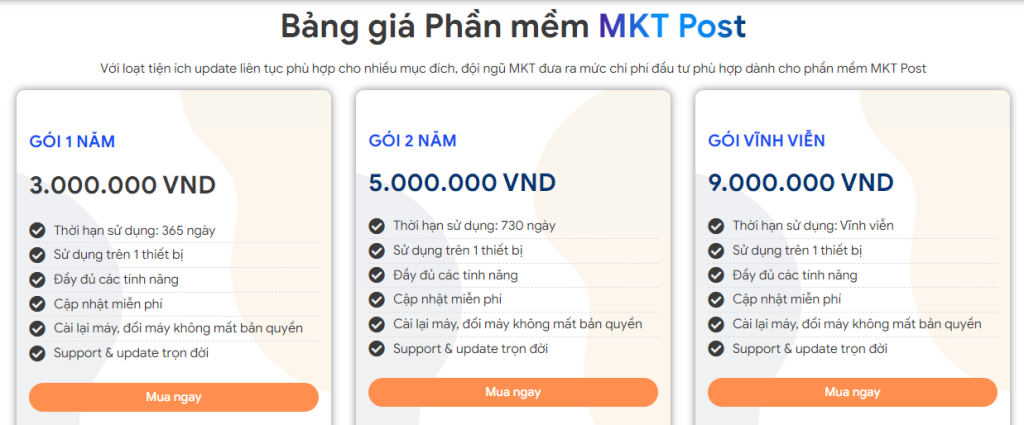 Bảng giá phần mềm mkt post