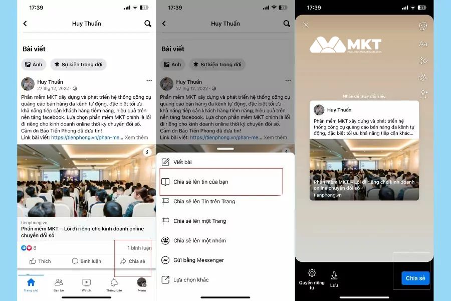 Cách share story của người khác trên Facebook