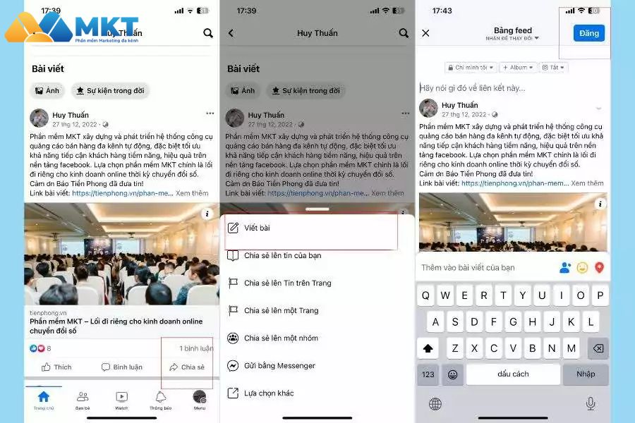 Cách share story của người khác trên Facebook