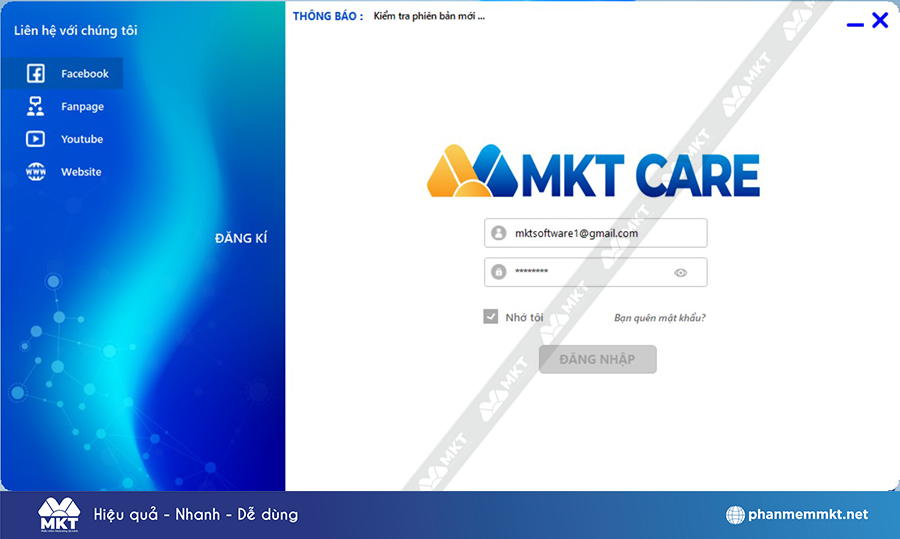 Đăng nhập vào phần mềm MKT Care