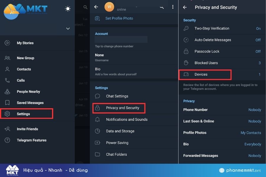 Cách lấy lại Telegram bị hack - Đăng xuất khỏi các thiết bị khác