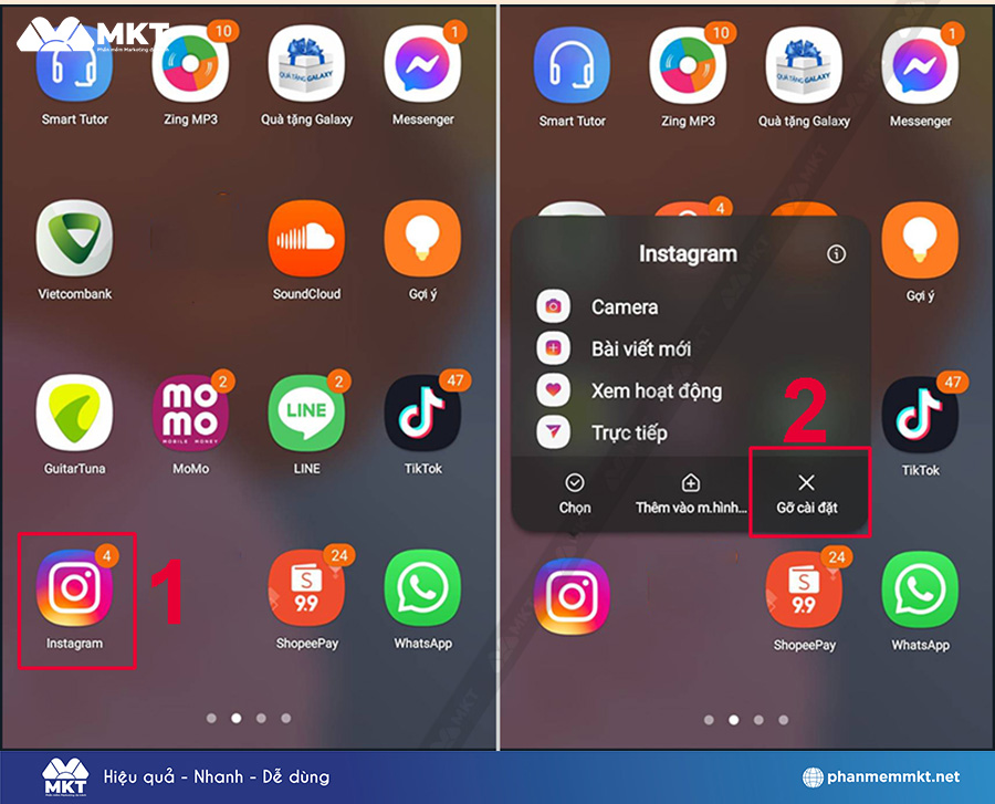 Gỡ và cài đặt lại ứng dụng Instagram trên điện thoại