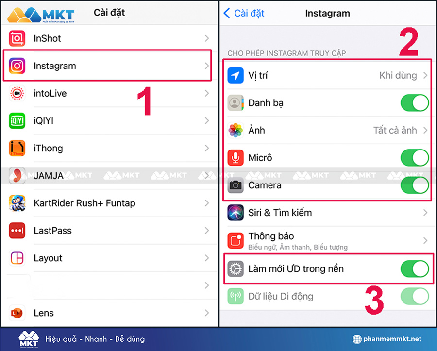 Cấp quyền cho ứng dụng Instagram trên iPhone