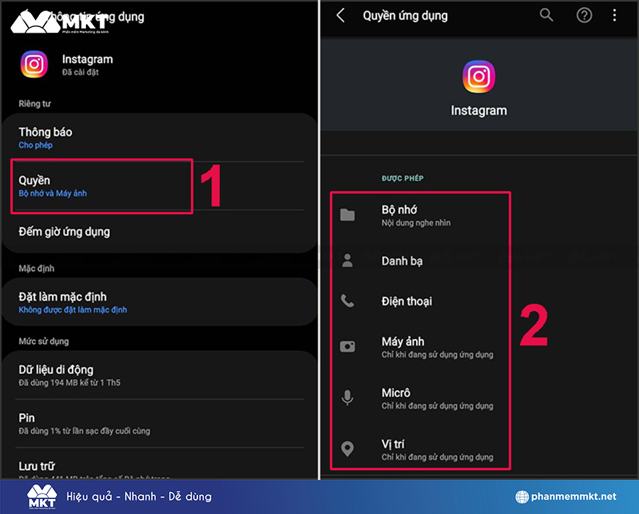 Hãy cấp các quyền có thể cho ứng dụng Instagram