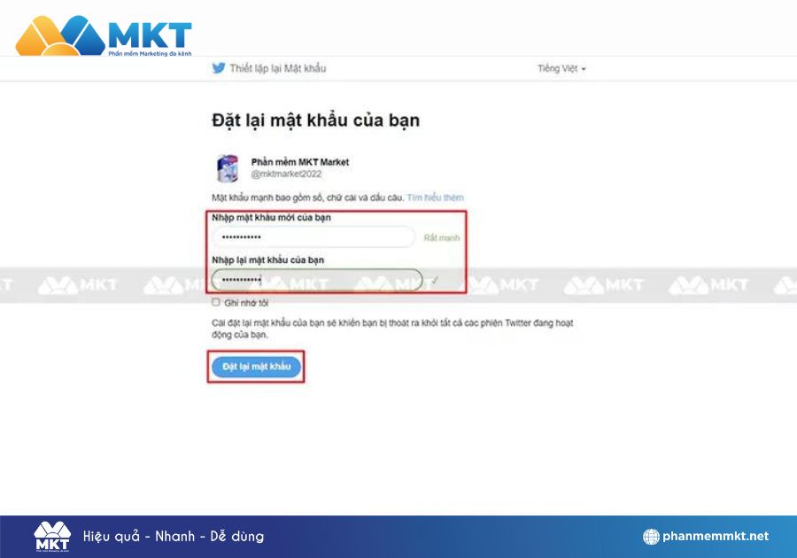 Nhập mật khẩu mới -> Xác nhận