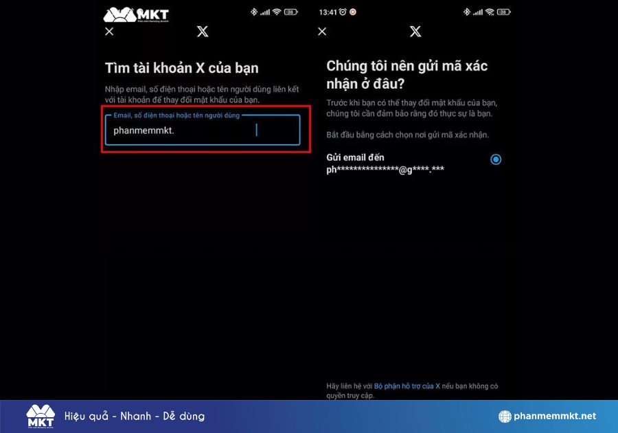 Nhập email -> Tiếp theo