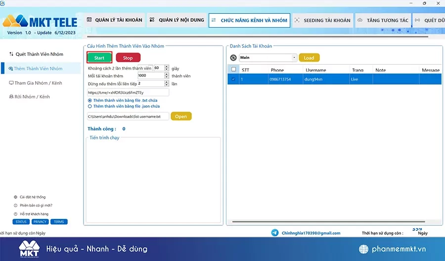 Chạy kịch bản add mem Telegram tự động