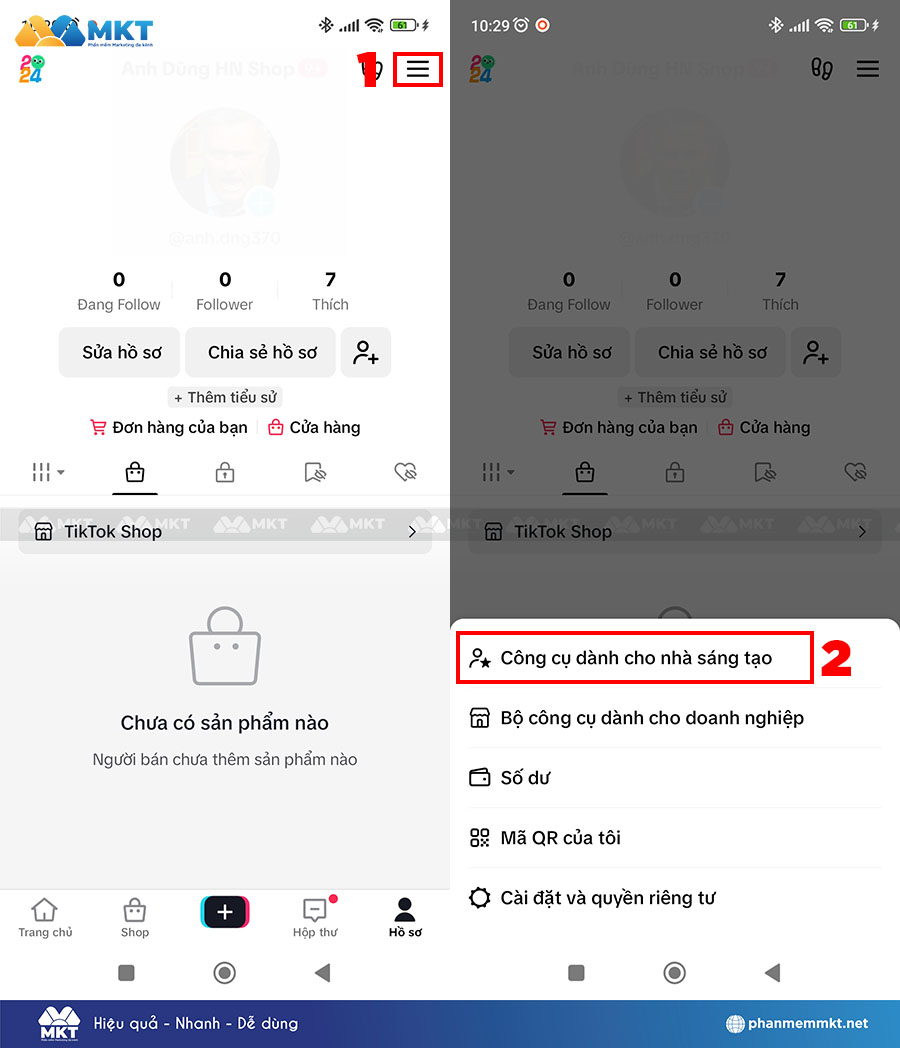 Nhấn vào dấu 3 gạch ngang