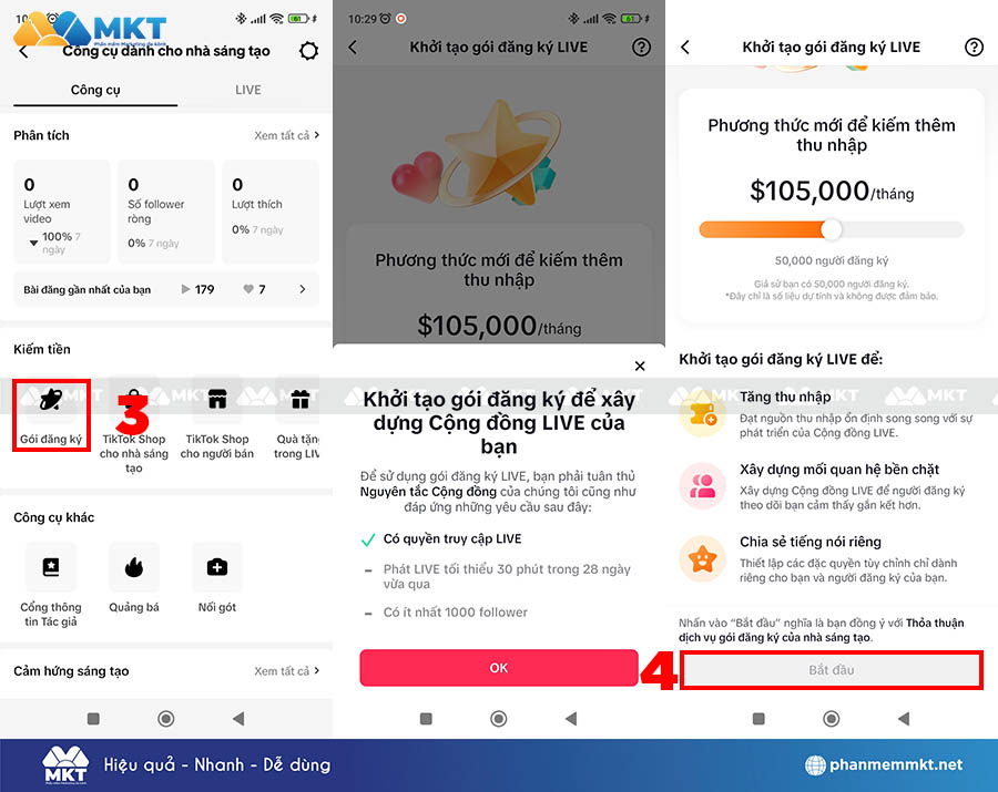 Bật tính năng Gói đăng ký LIVE trên TikTok