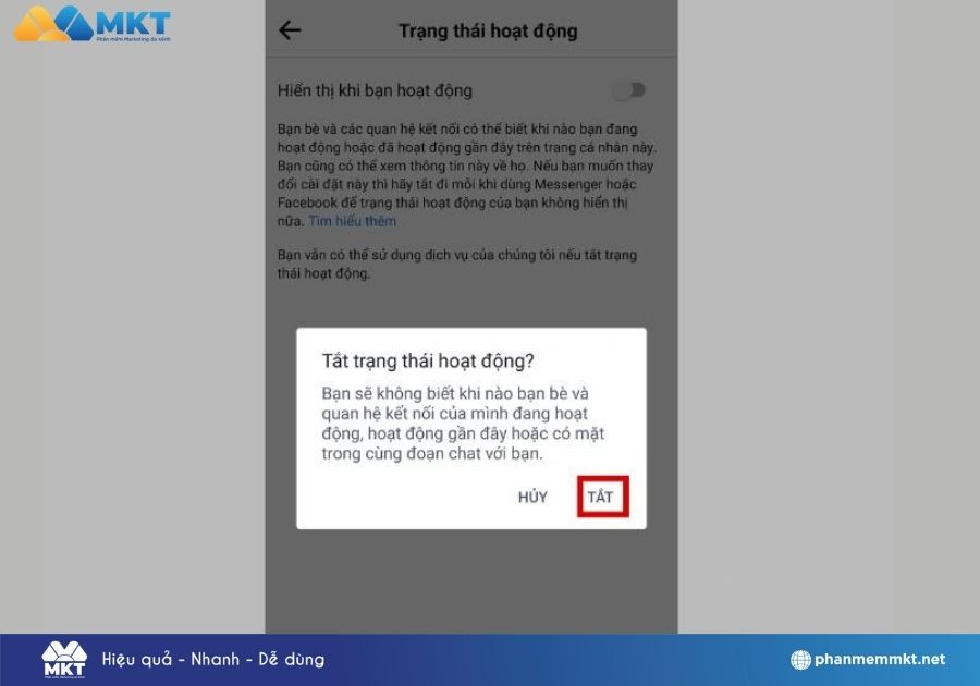 Chọn Tắt một lần nữa để xác nhận thao tác