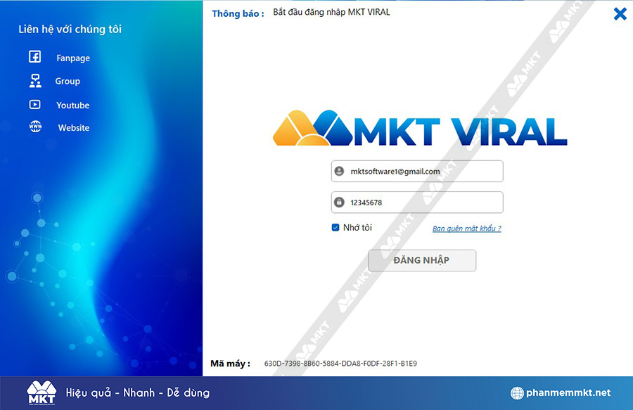 Đăng nhập phần mềm MKT Viral