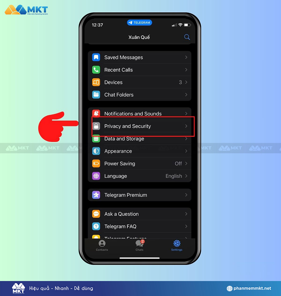 Nhấn vào Privacy and Security