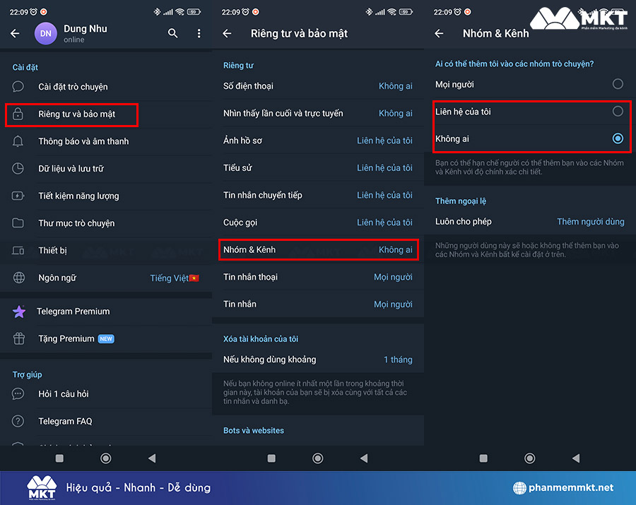 Cách chặn người lạ thêm vào nhóm Telegram trên Android