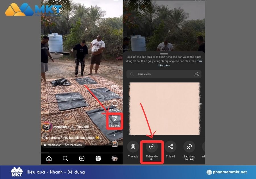 Tại video bạn muốn chia sẻ lên Story chọn vào phần Chia sẻ > Chọn Thêm vào tin