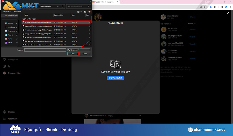 Chọn các video ngắn muốn tải lên Instagram