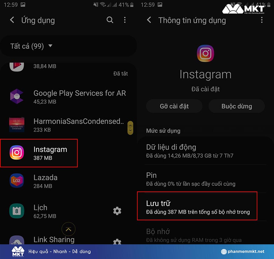Chọn Instagram => chọn Lưu trữ