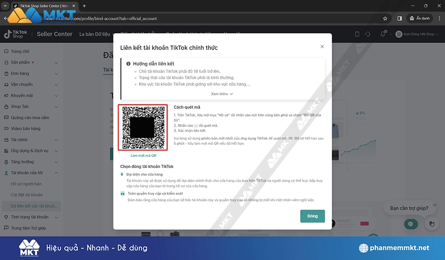 Mở ứng dụng TikTok trên điện thoại và quét mã QR